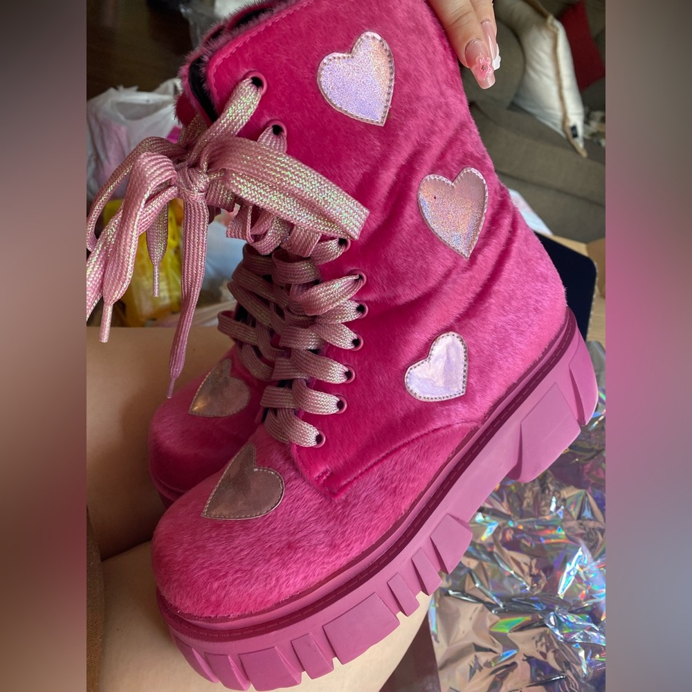 Club exx pink heart platform combat boots - Picture 4 of 4